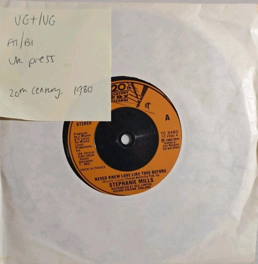 Stephanie Mills Never Knew Love Like This Before Vinyl Record 7" VG+/VG TC 2460 sleeve Stephanie Mills Never Knew Love Like This Before Vinyl Record 7" VG+/VG TC 2460 sleeve