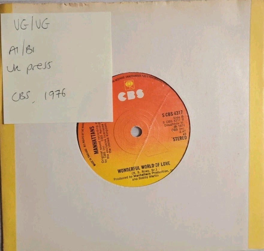 Manhattan's Kiss And Say Goodbye Vinyl Record 7" VG/VG CBS 4317 1976 sleeve Manhattan's Kiss And Say Goodbye Vinyl Record 7" VG/VG CBS 4317 1976 sleeve