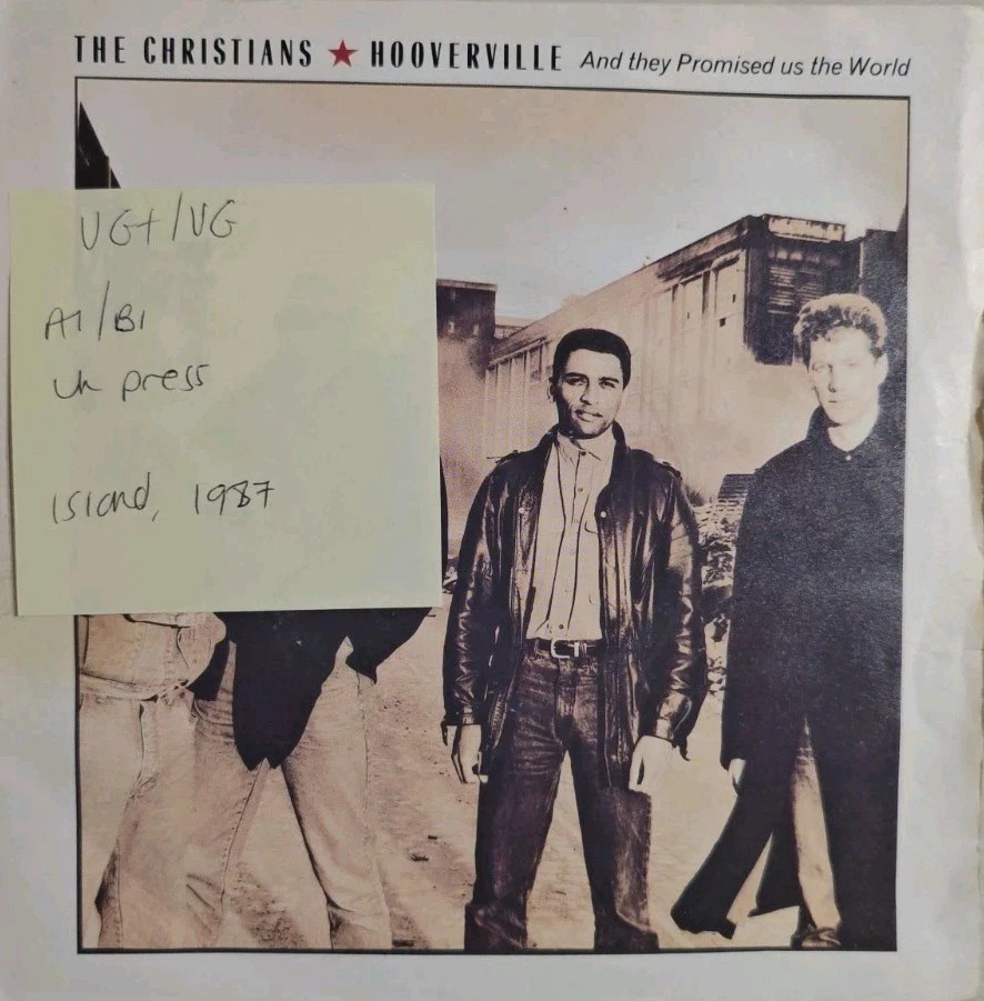 The Christians Hooverville Vinyl Record 7" VG+/VG IS326 1987 sleeve The Christians Hooverville Vinyl Record 7" VG+/VG IS326 1987 sleeve