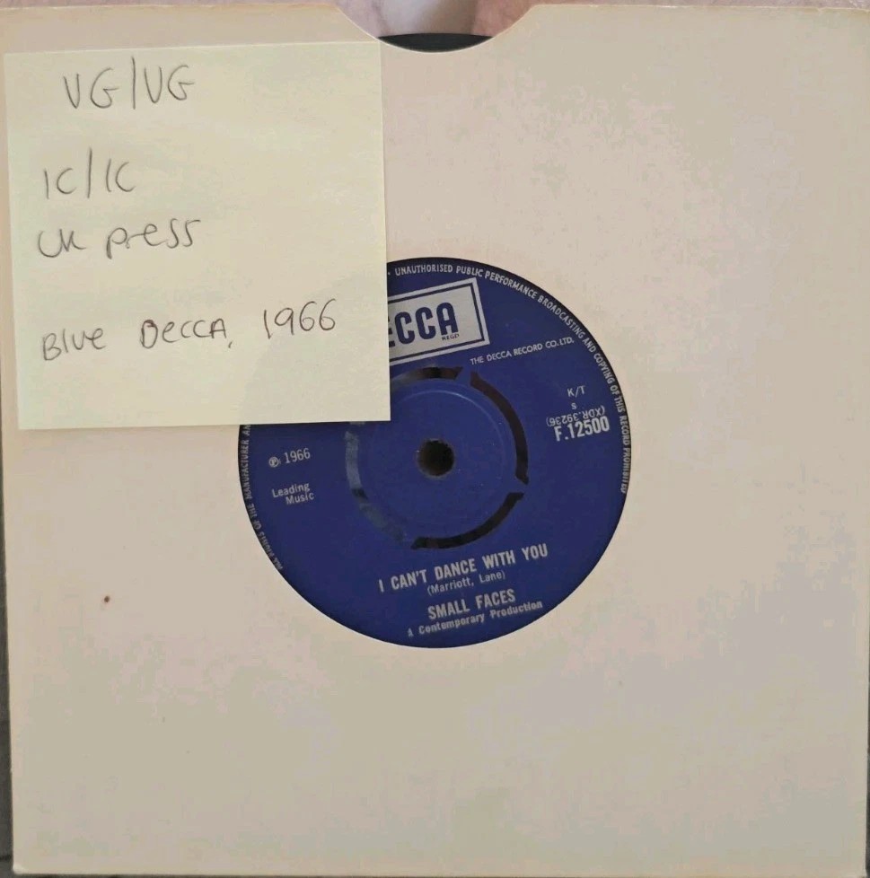 Small Faces My Mind's Eye / I Can't Dance With You Vinyl Record 7" VG/VG F.12500 vinyl record sleeve Small Faces My Mind's Eye / I Can't Dance With You Vinyl Record 7" VG/VG F.12500 vinyl record sleeve