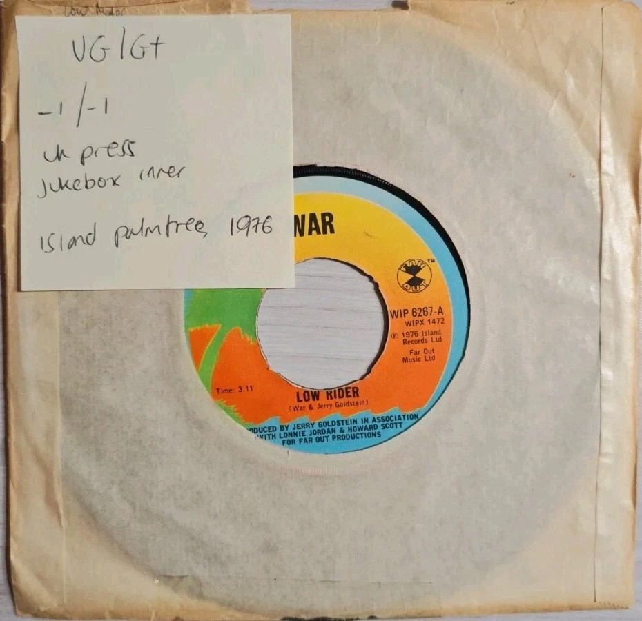 War Low Rider Vinyl Record 7" VG/G+ WIP 6267 sleeve War Low Rider Vinyl Record 7" VG/G+ WIP 6267 sleeve