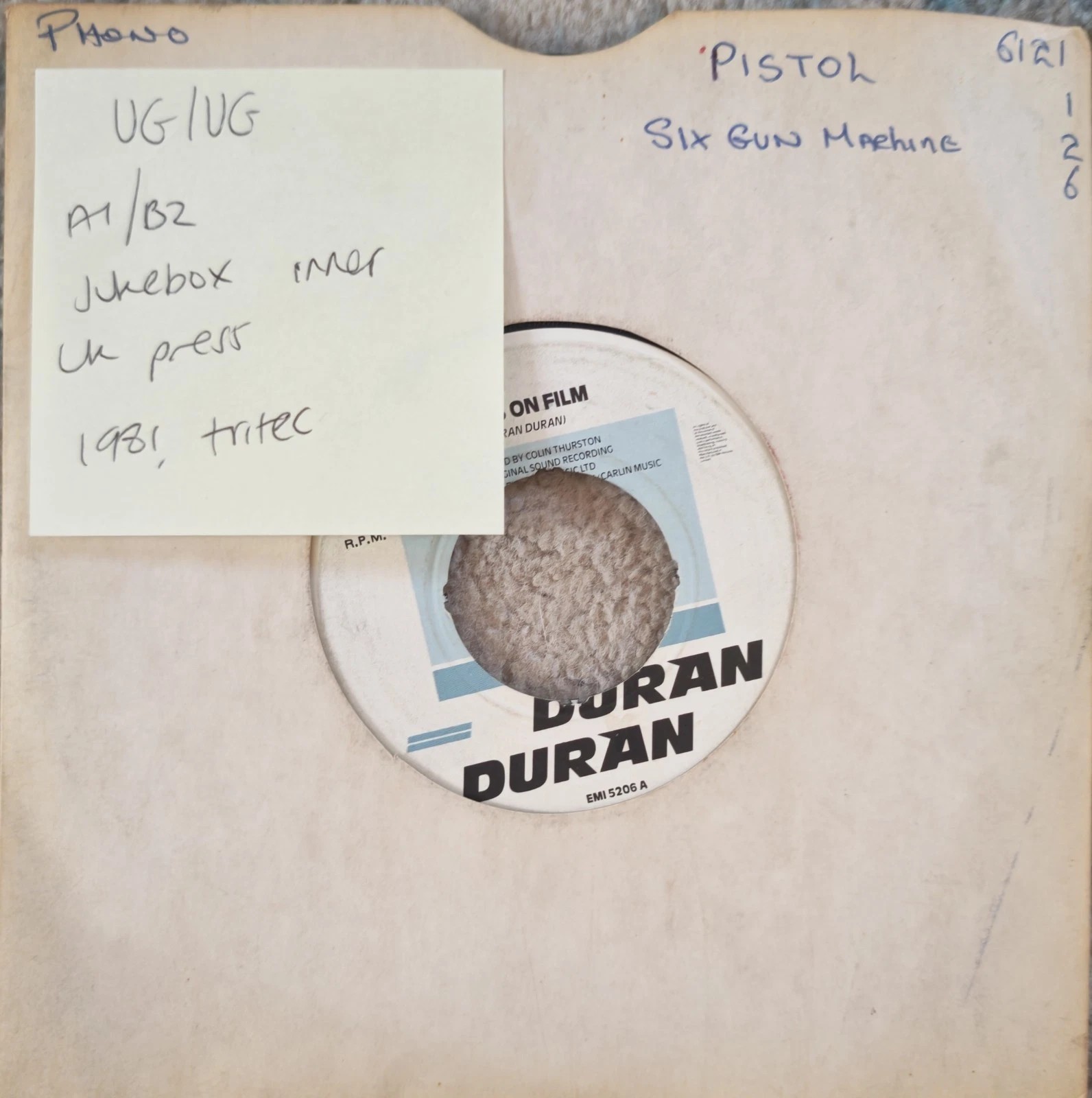 Duran Duran Girls On Film & Faster Than Light Vinyl Record 7" VG/VG EMI5206 1981 vinyl record sleeve Duran Duran Girls On Film & Faster Than Light Vinyl Record 7" VG/VG EMI5206 1981 vinyl record sleeve