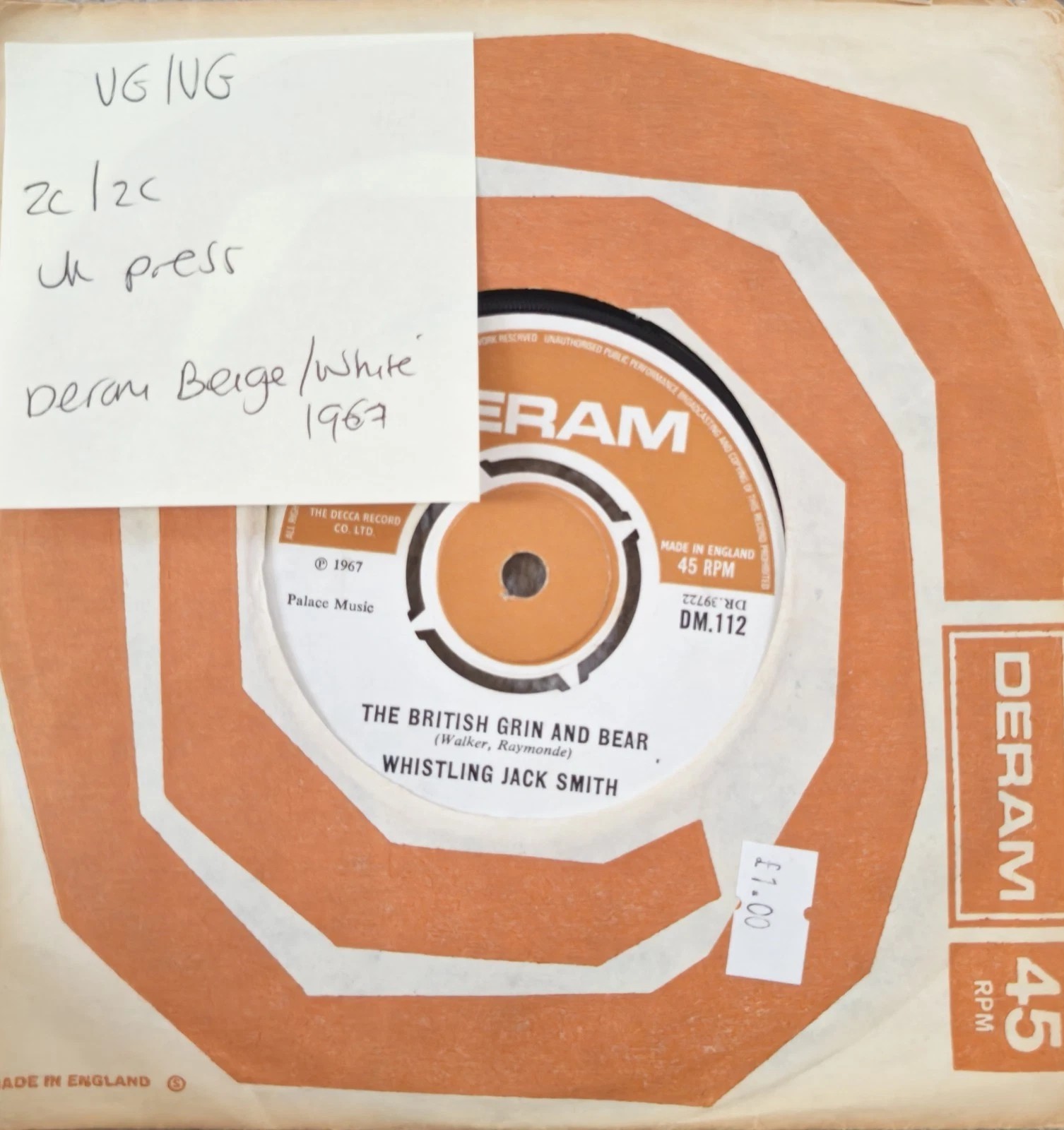 Whistling Jack Smith The British Grin And Bear Vinyl Record 7" VG/VG DM 112 sleeve Whistling Jack Smith The British Grin And Bear Vinyl Record 7" VG/VG DM 112 sleeve