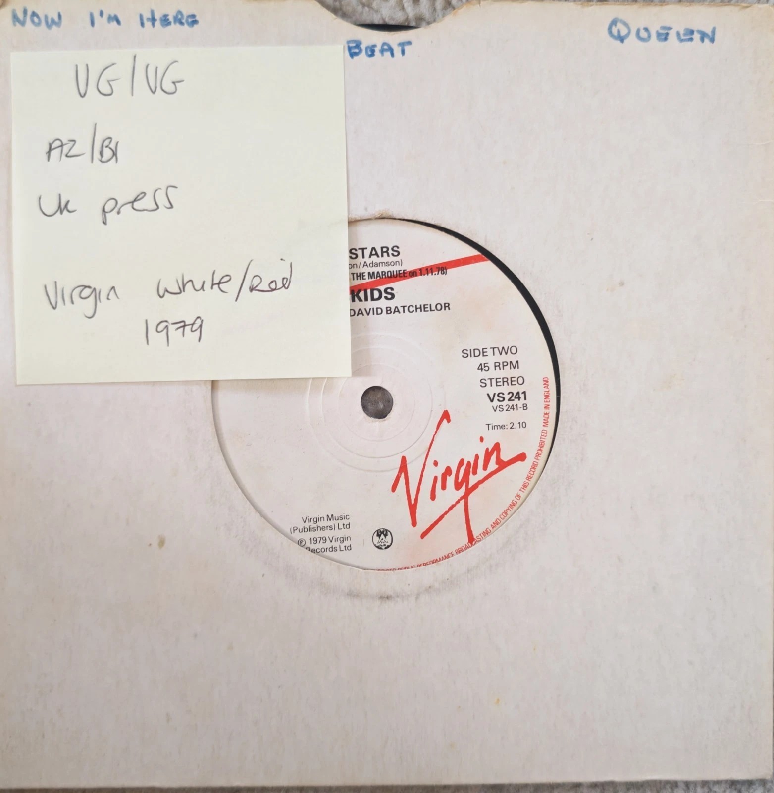 Skids Into The Valley / TV Stars Vinyl Record 7" VG/VG VS 241 1979 vinyl record sleeve Skids Into The Valley / TV Stars Vinyl Record 7" VG/VG VS 241 1979 vinyl record sleeve