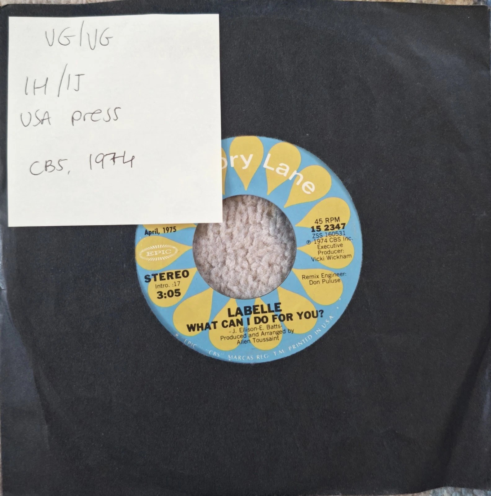 LaBelle Lady Marmalade Vinyl Record 7" VG/VG 15 2347 1974 sleeve LaBelle Lady Marmalade Vinyl Record 7" VG/VG 15 2347 1974 sleeve