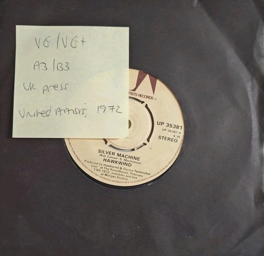 Hawkwind Silver Machine / Seven By Seven Vinyl Record 7" VG/VG+ UP 35381 1972 sleeve Hawkwind Silver Machine / Seven By Seven Vinyl Record 7" VG/VG+ UP 35381 1972 sleeve