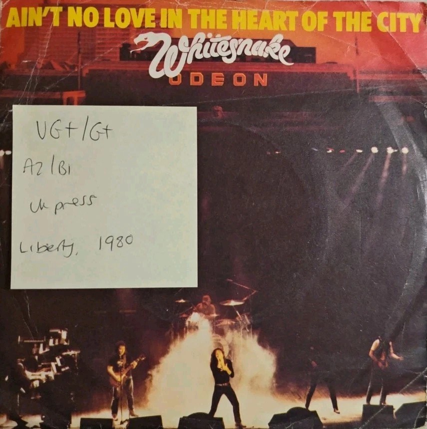Whitesnake Ain't No Love In The Heart Of The City Vinyl Record 7" VG+/G+ BP381 vinyl record sleeve Whitesnake Ain't No Love In The Heart Of The City Vinyl Record 7" VG+/G+ BP381 vinyl record sleeve