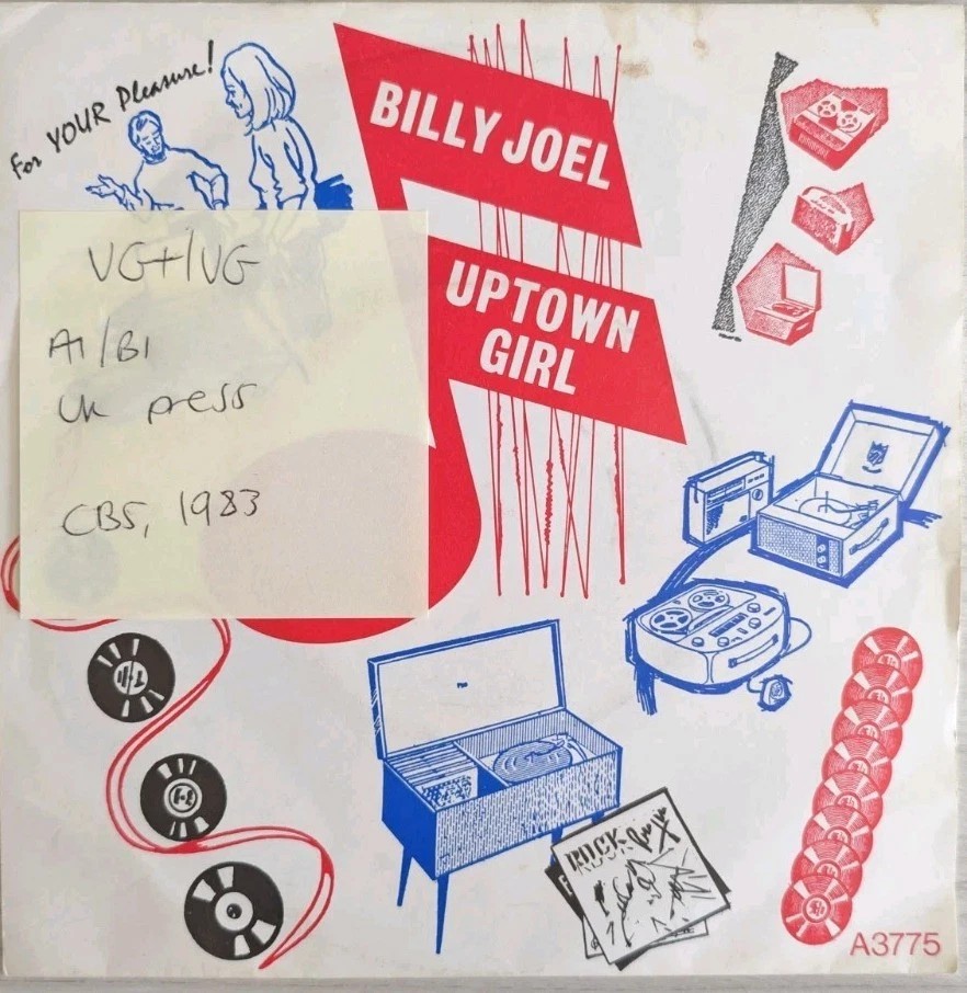 Billy Joel Uptown Girl Vinyl Record 7" VG+/VG CBSA3775 1983 sleeve Billy Joel Uptown Girl Vinyl Record 7" VG+/VG CBSA3775 1983 sleeve