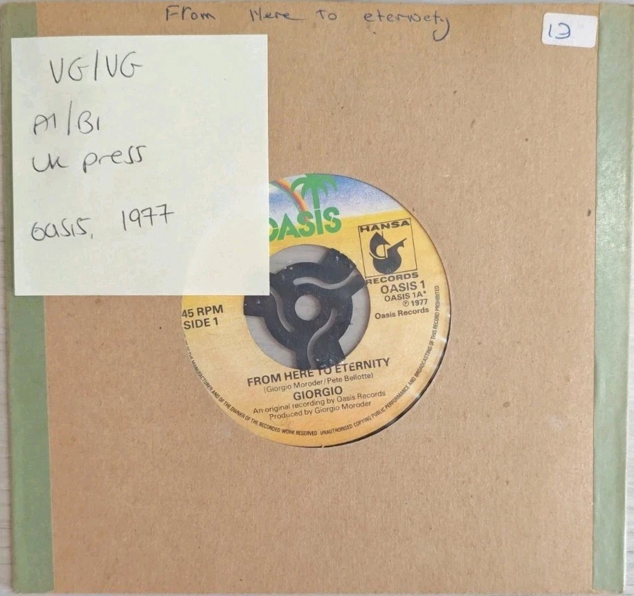 Giorgio From Here To Eternity Vinyl Record 7" VG/VG OASIS1 1977 sleeve Giorgio From Here To Eternity Vinyl Record 7" VG/VG OASIS1 1977 sleeve