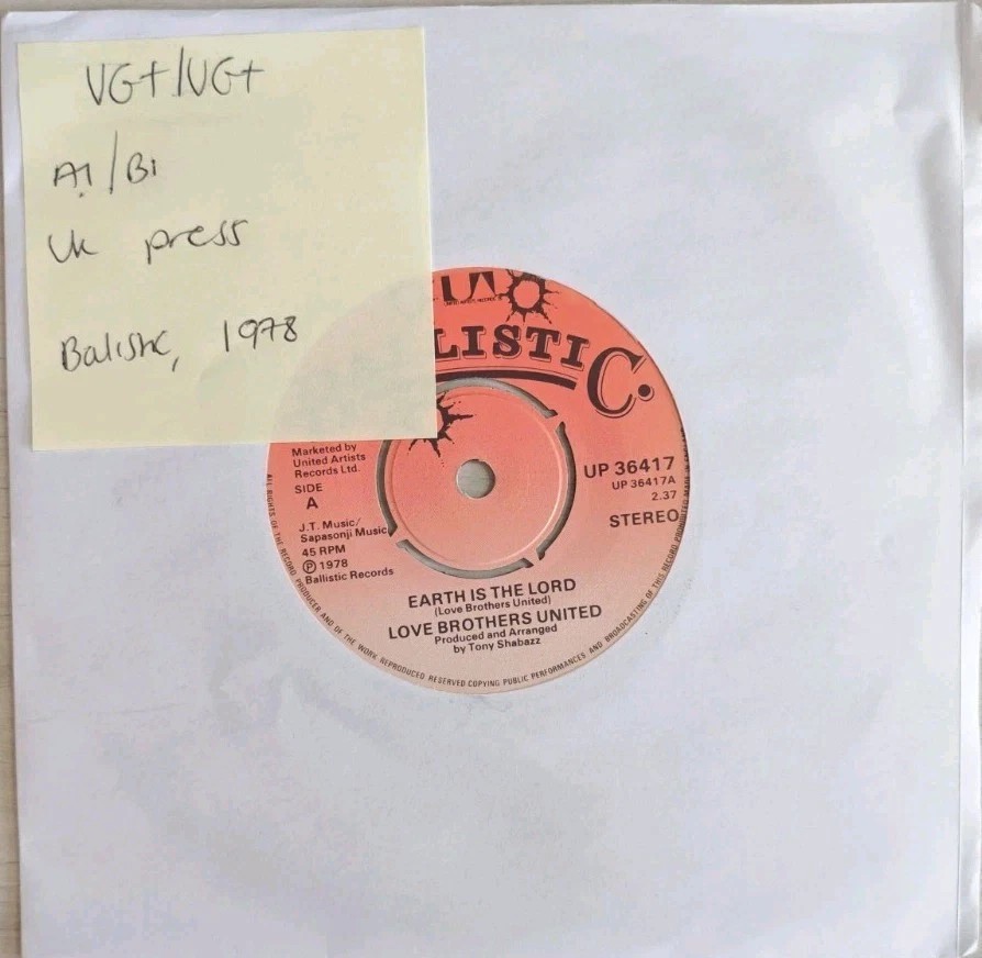 Love Brothers United Earth Is The Lord Vinyl Record 7" VG+/VG+ UP36417 vinyl record sleeve Love Brothers United Earth Is The Lord Vinyl Record 7" VG+/VG+ UP36417 vinyl record sleeve