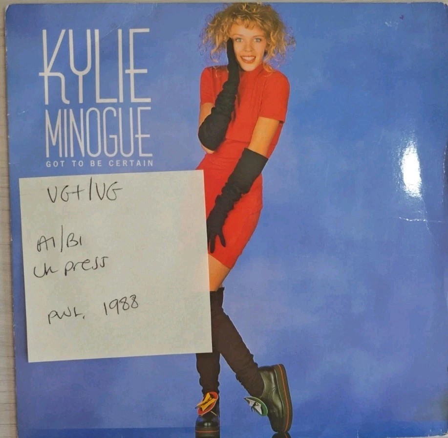 Kylie Minogue Got To Be Certain Vinyl Record 7" VG+/VG PWL 12 1988 vinyl record sleeve Kylie Minogue Got To Be Certain Vinyl Record 7" VG+/VG PWL 12 1988 vinyl record sleeve