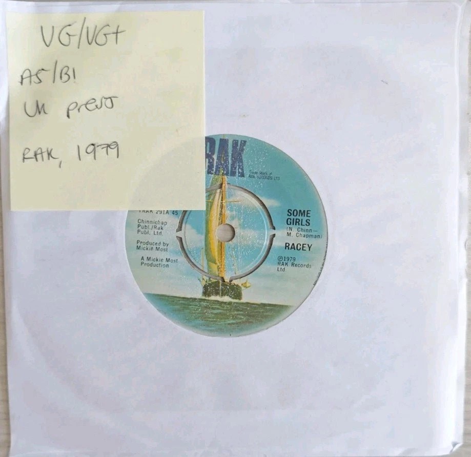 Racey Some Girls / Fighting Chance Vinyl Record 7" VG/VG+ RAK 291 1979 sleeve Racey Some Girls / Fighting Chance Vinyl Record 7" VG/VG+ RAK 291 1979 sleeve