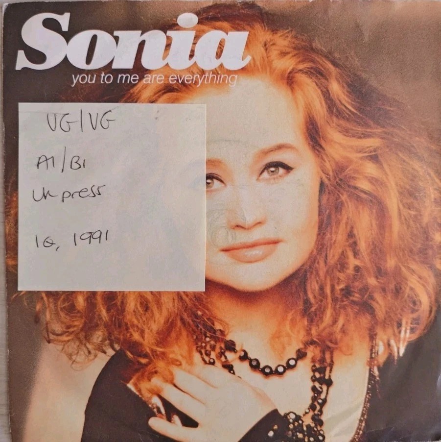 Sonia You To Me Are Everything Vinyl Record 7" VG/VG ZB 45121 1991 vinyl record sleeve Sonia You To Me Are Everything Vinyl Record 7" VG/VG ZB 45121 1991 vinyl record sleeve