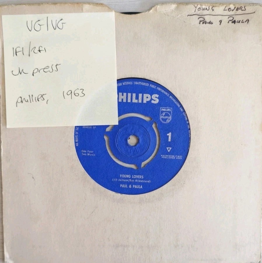 Paul & Paula Young Lovers Vinyl Record 7" VG/VG 304016 1963 sleeve Paul & Paula Young Lovers Vinyl Record 7" VG/VG 304016 1963 sleeve