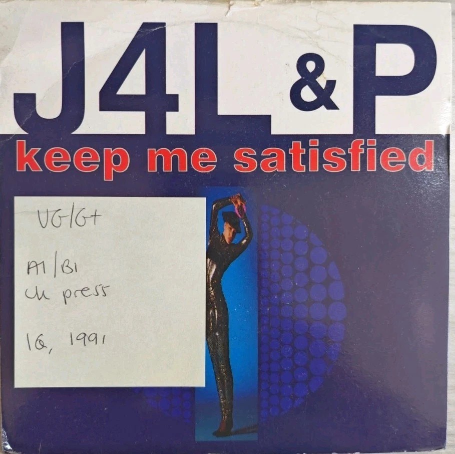 J4L & P Keep Me Satisfied Vinyl Record 7" VG/G+ ZB44735 1991 sleeve J4L & P Keep Me Satisfied Vinyl Record 7" VG/G+ ZB44735 1991 sleeve