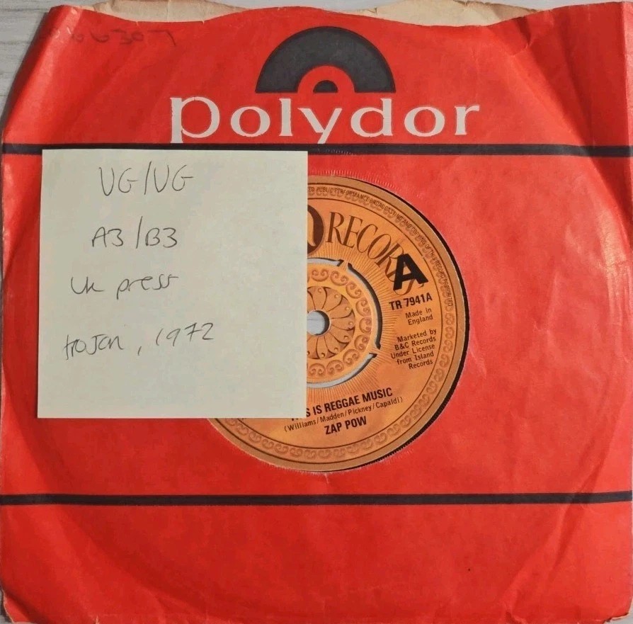 Zap Pow This Is Reggae Music Vinyl Record 7" VG/VG TR7941 1972 sleeve Zap Pow This Is Reggae Music Vinyl Record 7" VG/VG TR7941 1972 sleeve
