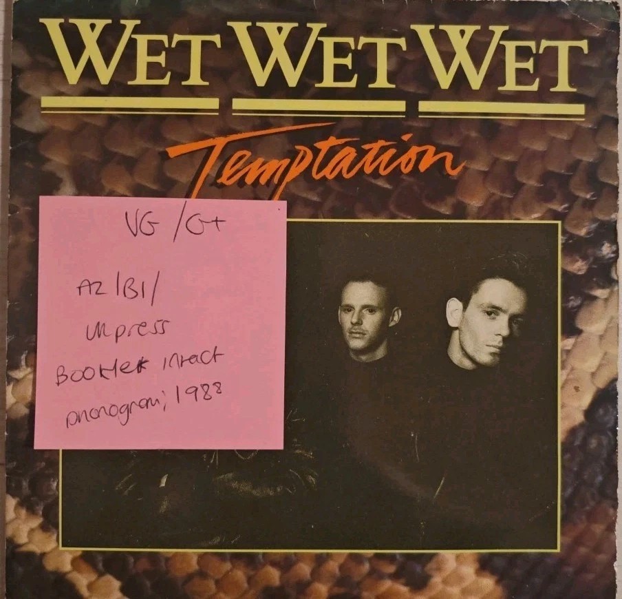 Wet Wet Wet Temptation Vinyl Record 7" VG/G+ JEWEL777 1988 sleeve Wet Wet Wet Temptation Vinyl Record 7" VG/G+ JEWEL777 1988 sleeve
