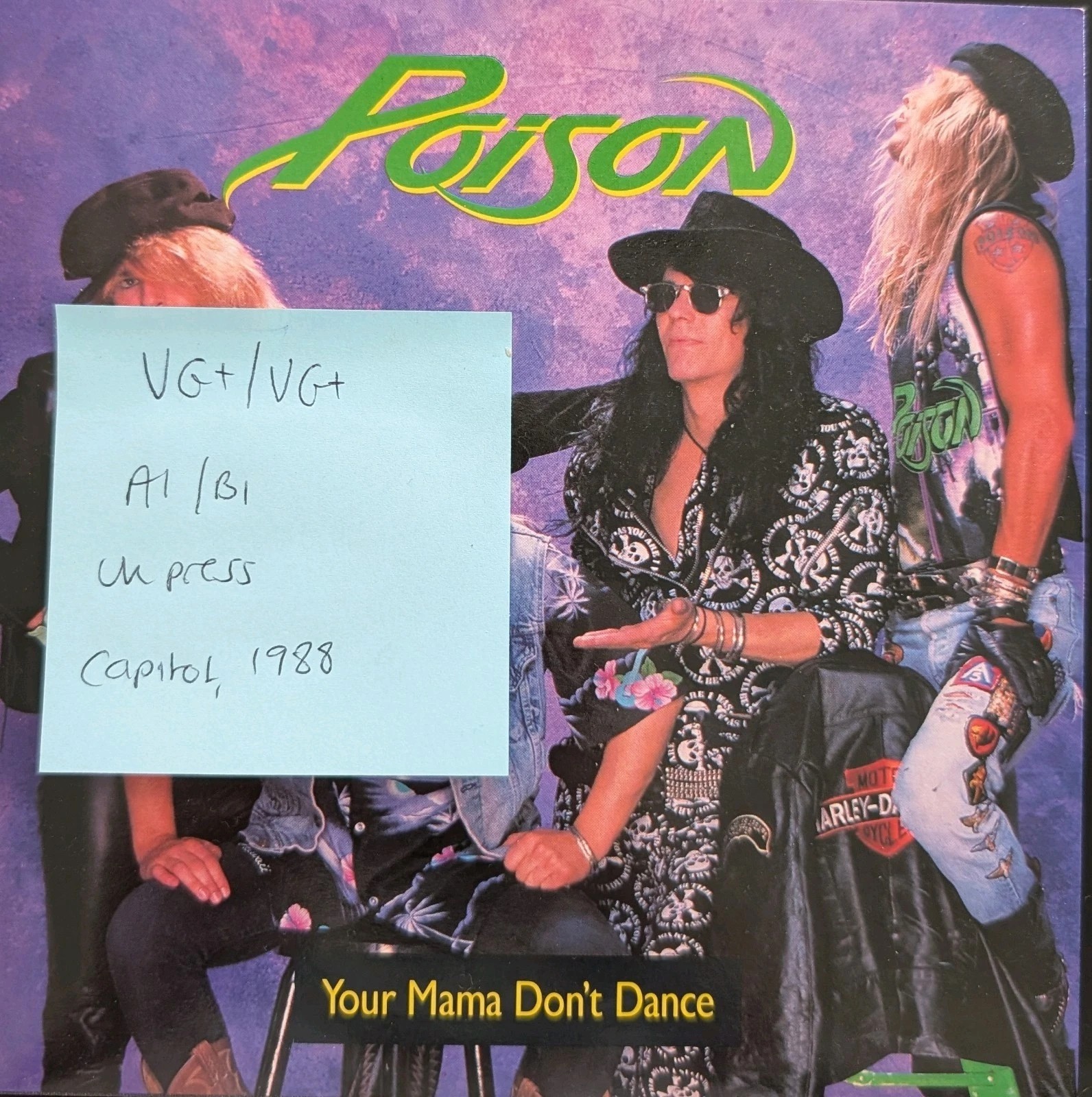 Poison Your Mama Don't Dance Vinyl Record 7" VG+/VG+ CL 523 1988 sleeve Poison Your Mama Don't Dance Vinyl Record 7" VG+/VG+ CL 523 1988 sleeve