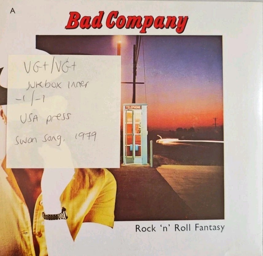 Bad Company Rock N Roll Fantasy Vinyl Record 7" VG+/VG+ SS70119 1979 sleeve Bad Company Rock N Roll Fantasy Vinyl Record 7" VG+/VG+ SS70119 1979 sleeve