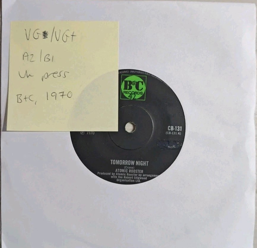 Atomic Rooster Tomorrow Night / Play The Game Vinyl Record 7" VG/VG+ CB131 1970 sleeve Atomic Rooster Tomorrow Night / Play The Game Vinyl Record 7" VG/VG+ CB131 1970 sleeve