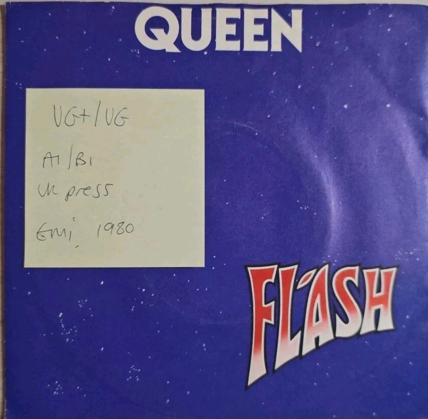 Queen Flash / Football Fight Vinyl Record 7" VG+/VG EMI 5126 1980 sleeve Queen Flash / Football Fight Vinyl Record 7" VG+/VG EMI 5126 1980 sleeve