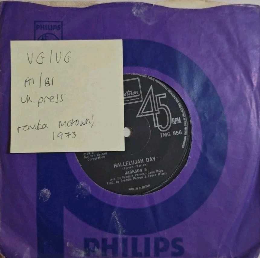Jackson 5 Hallelujah Day Vinyl Record 7" VG/VG TMG 856 1973 sleeve Jackson 5 Hallelujah Day Vinyl Record 7" VG/VG TMG 856 1973 sleeve