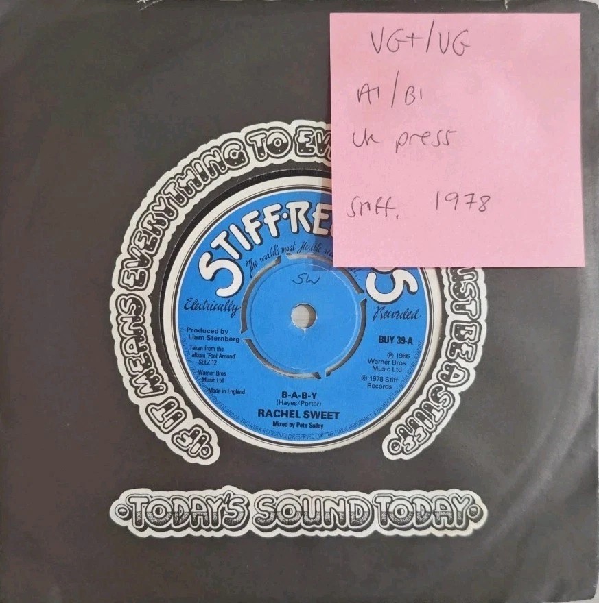 Rachel Sweet B-A-B-Y Vinyl Record 7" VG+/VG BUY 39 1978 sleeve Rachel Sweet B-A-B-Y Vinyl Record 7" VG+/VG BUY 39 1978 sleeve