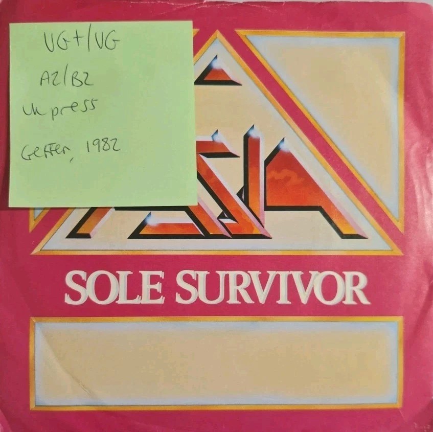 Asia Sole Survivor Vinyl Record 7" VG+/VG A2884 1982 sleeve Asia Sole Survivor Vinyl Record 7" VG+/VG A2884 1982 sleeve