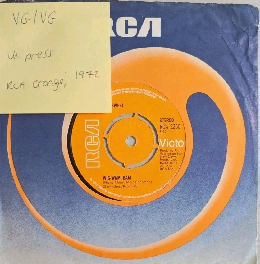 The Sweet Wig-Wam Bam Vinyl Record 7" VG/VG RCA 2260 1972 vinyl record sleeve The Sweet Wig-Wam Bam Vinyl Record 7" VG/VG RCA 2260 1972 vinyl record sleeve