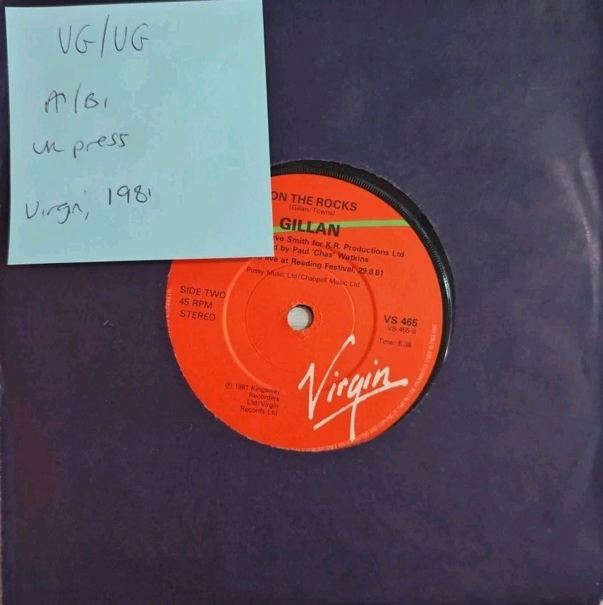 Gillan Restless/ On The Rocks Vinyl Record 7" VG/VG VS 465 sleeve Gillan Restless/ On The Rocks Vinyl Record 7" VG/VG VS 465 sleeve