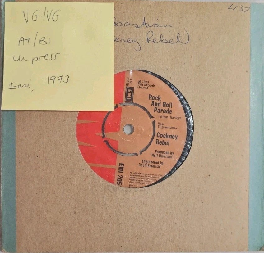 Cockney Rebel Sebastian Vinyl Record 7" VG/VG EMI2051 1973 sleeve Cockney Rebel Sebastian Vinyl Record 7" VG/VG EMI2051 1973 sleeve