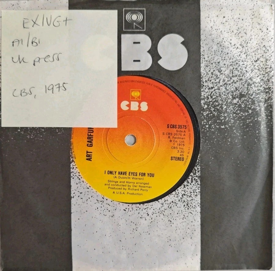 Art Garfunkel I Only Have Eyes For You Vinyl Record 7" EX/VG+ CBS3575 1975 sleeve Art Garfunkel I Only Have Eyes For You Vinyl Record 7" EX/VG+ CBS3575 1975 sleeve