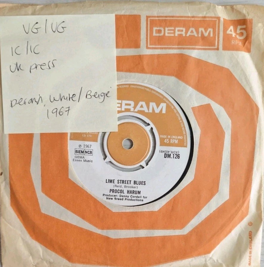 Procol Harum A Whiter Shade Of Pale Vinyl Record 7" VG/VG DM 126 1967 sleeve Procol Harum A Whiter Shade Of Pale Vinyl Record 7" VG/VG DM 126 1967 sleeve