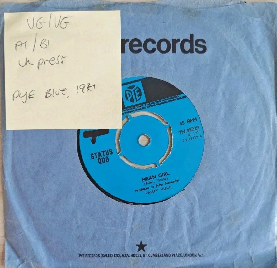 Status Quo Mean girl / Everything Vinyl Record 7" VG/VG 7N45229 1971 sleeve Status Quo Mean girl / Everything Vinyl Record 7" VG/VG 7N45229 1971 sleeve