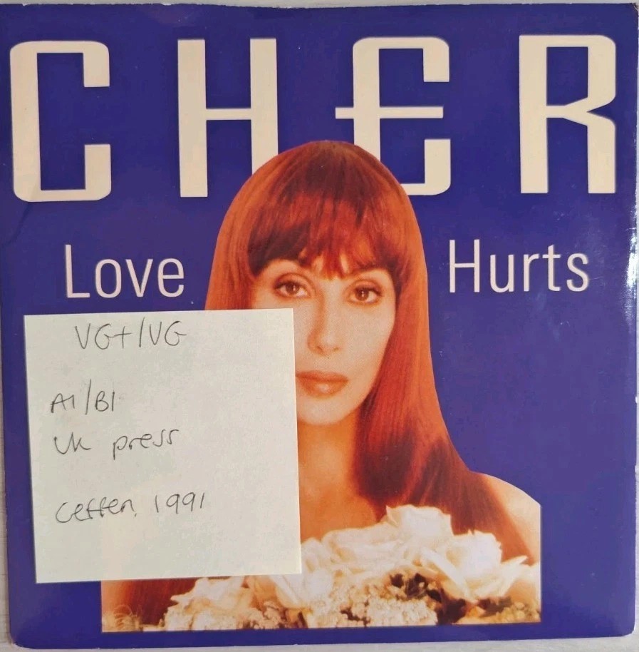 Cher Love Hurts Vinyl Record 7" VG+/VG GFS16 1991 sleeve Cher Love Hurts Vinyl Record 7" VG+/VG GFS16 1991 sleeve