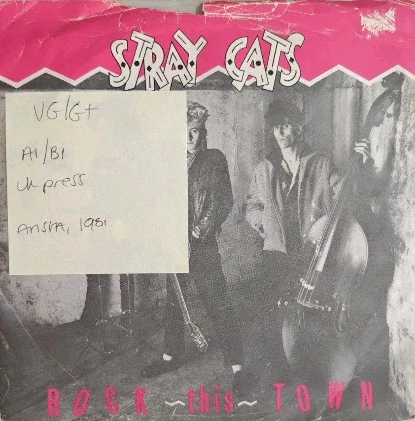 Stray Cats Rock This Town/Can't Hurry Love Vinyl Record 7" VG/G+ SCAT 2 sleeve Stray Cats Rock This Town/Can't Hurry Love Vinyl Record 7" VG/G+ SCAT 2 sleeve