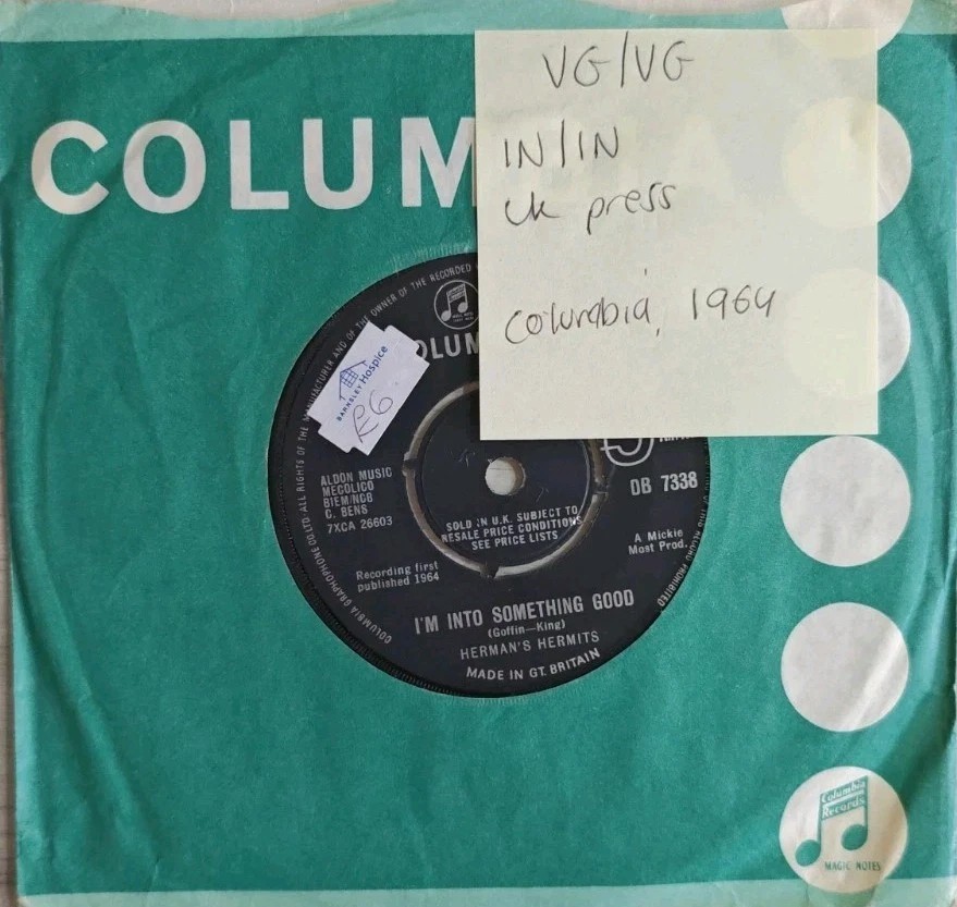 Herman's Hermits I'm Into Something Good Vinyl Record 7" VG/VG DB7338 1964 sleeve Herman's Hermits I'm Into Something Good Vinyl Record 7" VG/VG DB7338 1964 sleeve