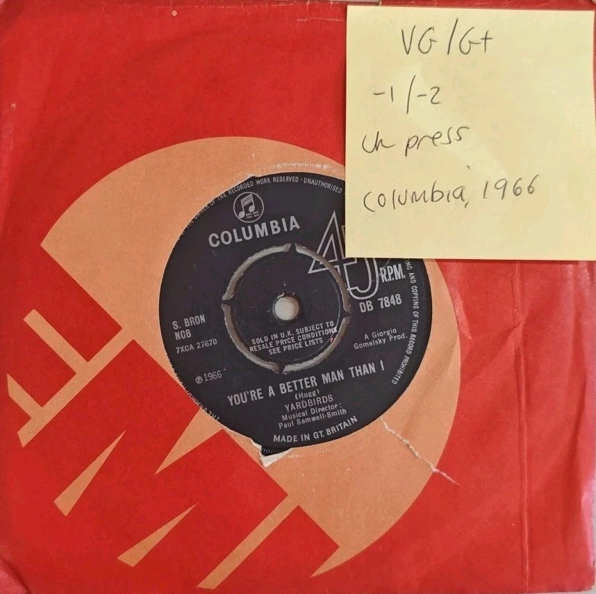 Yardbirds Shapes Of Things Vinyl Record 7" VG/G+ DB 7848 1966 sleeve Yardbirds Shapes Of Things Vinyl Record 7" VG/G+ DB 7848 1966 sleeve