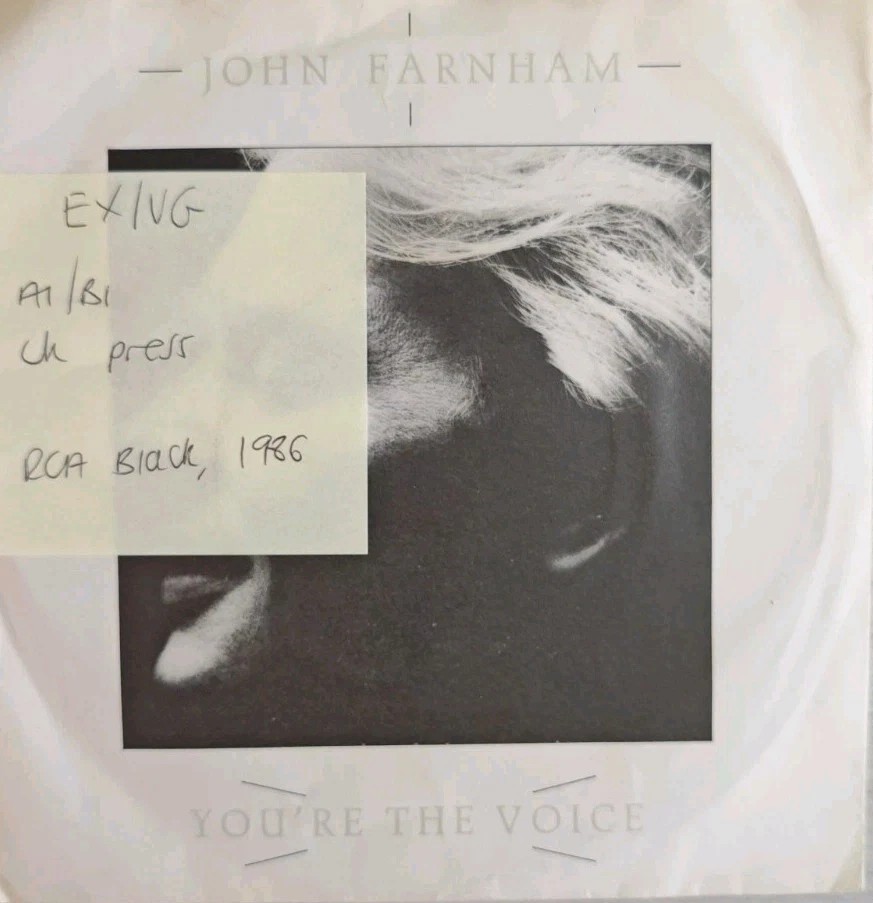 John Farnham You're The Voice Vinyl Record 7" EX/VG PB41093 1986 sleeve John Farnham You're The Voice Vinyl Record 7" EX/VG PB41093 1986 sleeve