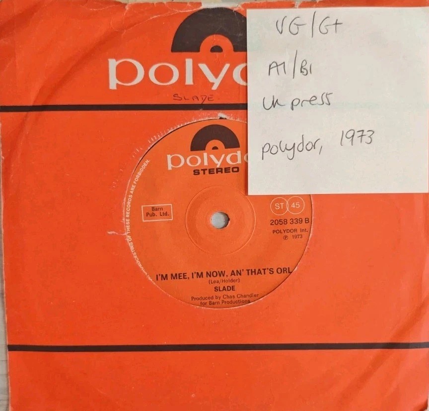 Slade Cum On Feel The Noize Vinyl Record 7" VG/G+ 2058339 1973 sleeve Slade Cum On Feel The Noize Vinyl Record 7" VG/G+ 2058339 1973 sleeve