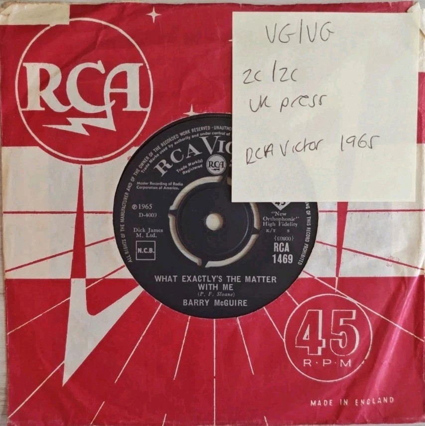 Barry McGuire Eve Of Destruction Vinyl Record 7" VG/VG RCA 1469 1965 sleeve Barry McGuire Eve Of Destruction Vinyl Record 7" VG/VG RCA 1469 1965 sleeve