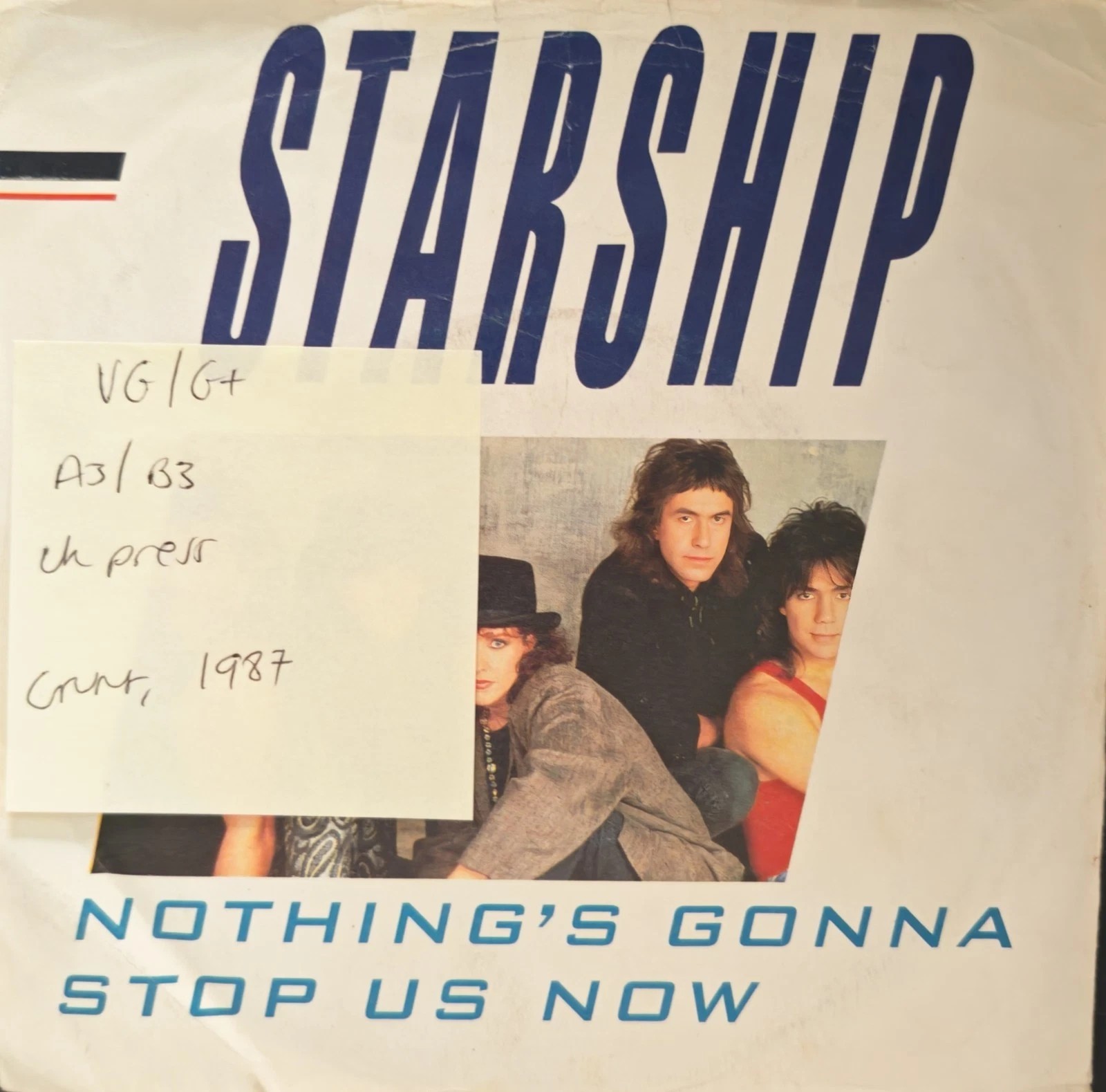 Starship Nothing's Gonna Stop Us Now Vinyl Record 7" VG/VG+ FB49757 1987 sleeve Starship Nothing's Gonna Stop Us Now Vinyl Record 7" VG/VG+ FB49757 1987 sleeve