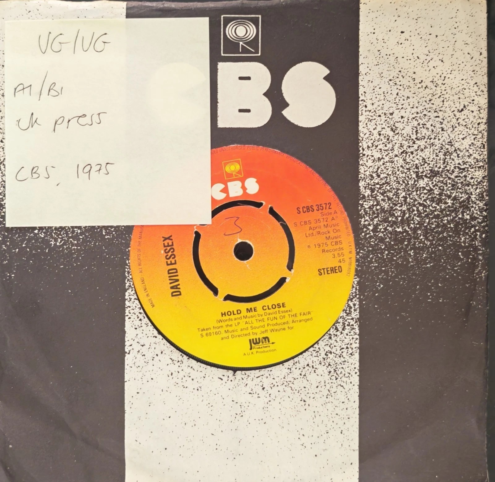 David Essex Hold Me Close Vinyl Record 7" VG/VG CBS 3572 sleeve David Essex Hold Me Close Vinyl Record 7" VG/VG CBS 3572 sleeve