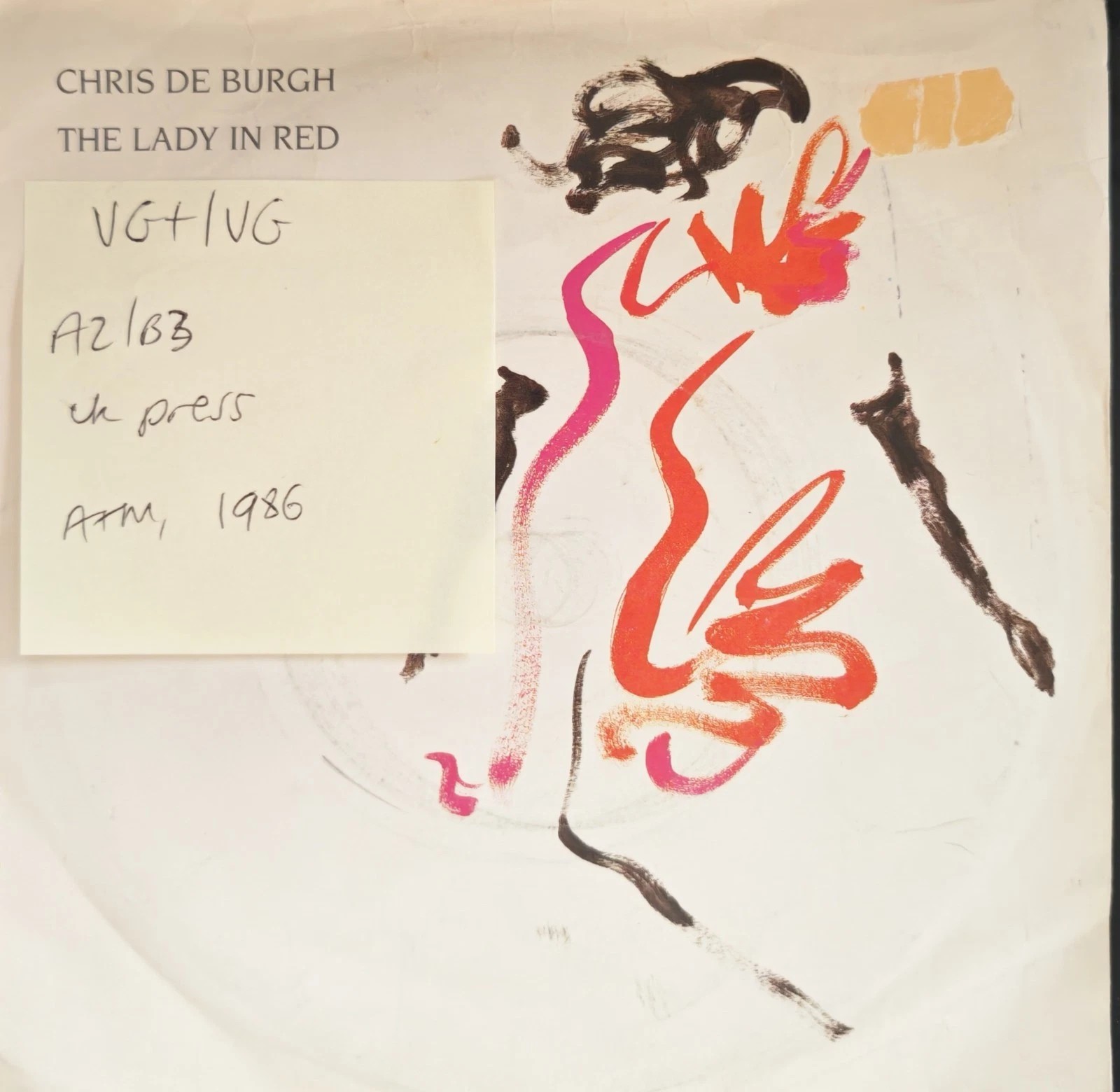 Chris De Burgh The Lady In Red Vinyl Record 7" VG+/VG AM 331 1986 sleeve Chris De Burgh The Lady In Red Vinyl Record 7" VG+/VG AM 331 1986 sleeve