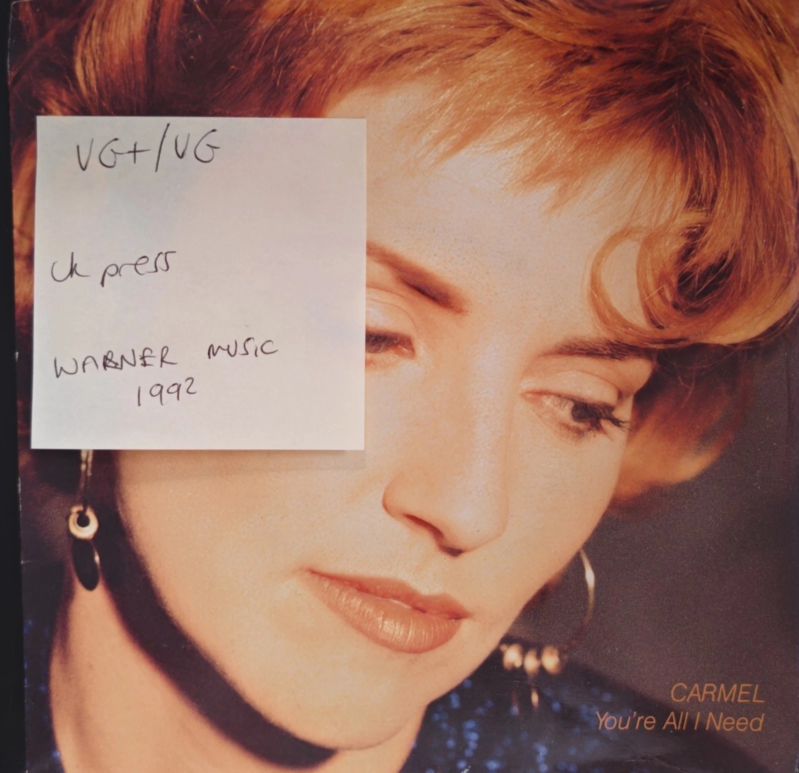 Carmel You're All I Need Vinyl Record 7" VG+/VG YZ718 1992 sleeve Carmel You're All I Need Vinyl Record 7" VG+/VG YZ718 1992 sleeve
