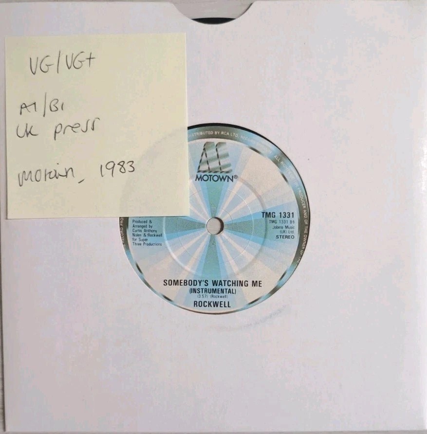 Rockwell Somebody's Watching Me Vinyl Record 7" VG/VG+ TMG 1331 1983 sleeve Rockwell Somebody's Watching Me Vinyl Record 7" VG/VG+ TMG 1331 1983 sleeve