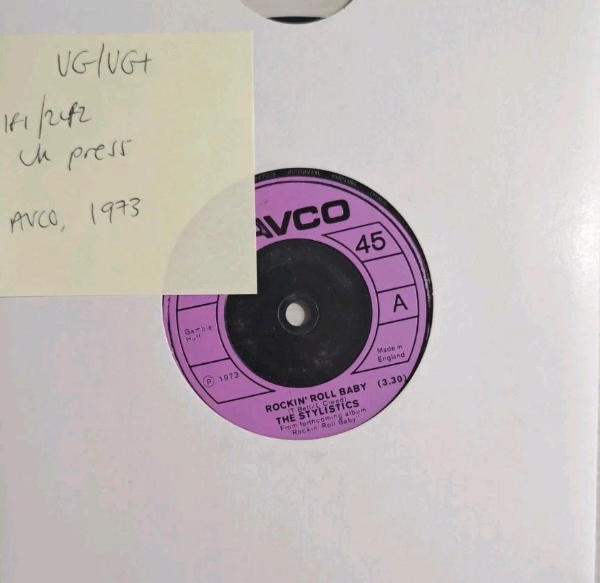 The Stylistics Rockin Roll Baby Vinyl Record 7" VG/VG+ 6105026 1973 sleeve The Stylistics Rockin Roll Baby Vinyl Record 7" VG/VG+ 6105026 1973 sleeve