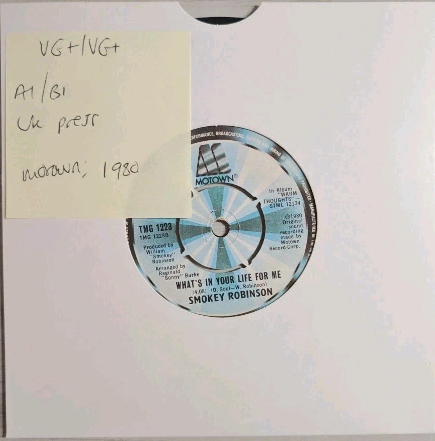 Smokey Robinson Being With You Vinyl Record 7" VG+/VG+ TMG1223 sleeve Smokey Robinson Being With You Vinyl Record 7" VG+/VG+ TMG1223 sleeve