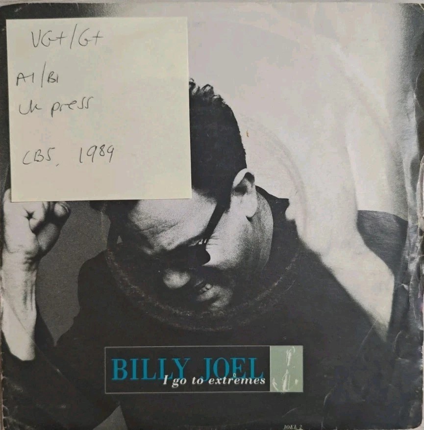 Billy Joel I Go To Extremes Vinyl Record 7" VG+/G+ JOEL 2 1989 sleeve Billy Joel I Go To Extremes Vinyl Record 7" VG+/G+ JOEL 2 1989 sleeve