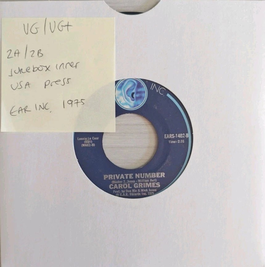 Carol Grimes Number One (In My Heart) Vinyl Record 7" VG/VG+ EARS-1502 1975 sleeve Carol Grimes Number One (In My Heart) Vinyl Record 7" VG/VG+ EARS-1502 1975 sleeve